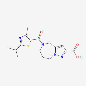 molecular formula C16H20N4O3S B4429650 5-[(2-isopropyl-4-methyl-1,3-thiazol-5-yl)carbonyl]-5,6,7,8-tetrahydro-4H-pyrazolo[1,5-a][1,4]diazepine-2-carboxylic acid 