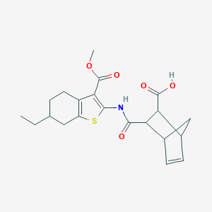 molecular formula C21H25NO5S B442972 3-({[6-Ethyl-3-(methoxycarbonyl)-4,5,6,7-tetrahydro-1-benzothien-2-yl]amino}carbonyl)bicyclo[2.2.1]hept-5-ene-2-carboxylic acid 