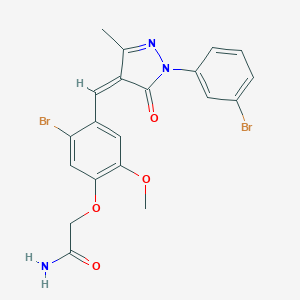 molecular formula C20H17Br2N3O4 B443017 2-(5-bromo-4-{[1-(3-bromophenyl)-3-methyl-5-oxo-1,5-dihydro-4H-pyrazol-4-ylidene]methyl}-2-methoxyphenoxy)acetamide 