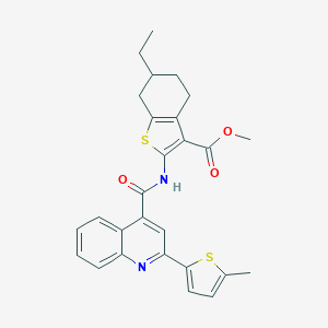 molecular formula C27H26N2O3S2 B443029 Methyl 6-ethyl-2-({[2-(5-methylthiophen-2-yl)quinolin-4-yl]carbonyl}amino)-4,5,6,7-tetrahydro-1-benzothiophene-3-carboxylate 