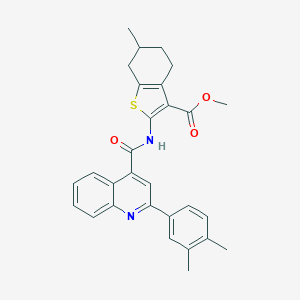 molecular formula C29H28N2O3S B443064 Methyl 2-({[2-(3,4-dimethylphenyl)-4-quinolinyl]carbonyl}amino)-6-methyl-4,5,6,7-tetrahydro-1-benzothiophene-3-carboxylate 