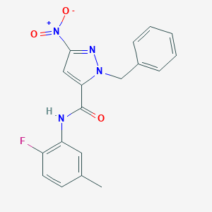 molecular formula C18H15FN4O3 B443115 1-benzyl-N-(2-fluoro-5-methylphenyl)-3-nitro-1H-pyrazole-5-carboxamide 