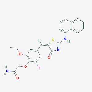 2-[2-ethoxy-6-iodo-4-[(E)-[2-(naphthalen-1-ylamino)-4-oxo-1,3-thiazol-5-ylidene]methyl]phenoxy]acetamide