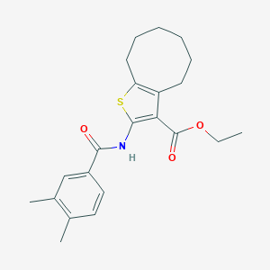 molecular formula C22H27NO3S B443119 Ethyl 2-[(3,4-dimethylbenzoyl)amino]-4,5,6,7,8,9-hexahydrocycloocta[b]thiophene-3-carboxylate 