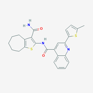 molecular formula C25H23N3O2S2 B443126 N-(3-carbamoyl-5,6,7,8-tetrahydro-4H-cyclohepta[b]thiophen-2-yl)-2-(5-methylthiophen-2-yl)quinoline-4-carboxamide 
