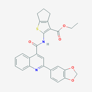 molecular formula C27H22N2O5S B443127 ethyl 2-({[2-(1,3-benzodioxol-5-yl)-4-quinolinyl]carbonyl}amino)-5,6-dihydro-4H-cyclopenta[b]thiophene-3-carboxylate 