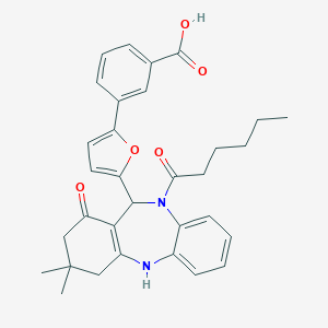 3-[5-(5-Hexanoyl-9,9-dimethyl-7-oxo-6,8,10,11-tetrahydrobenzo[b][1,4]benzodiazepin-6-yl)furan-2-yl]benzoic acid