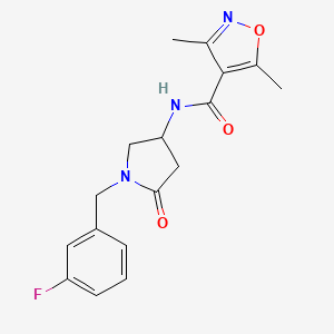 molecular formula C17H18FN3O3 B4431440 N-[1-(3-fluorobenzyl)-5-oxo-3-pyrrolidinyl]-3,5-dimethyl-4-isoxazolecarboxamide 