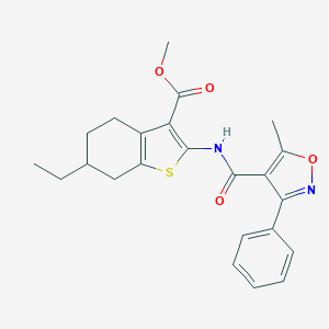 molecular formula C23H24N2O4S B443174 Methyl 6-ethyl-2-{[(5-methyl-3-phenyl-4-isoxazolyl)carbonyl]amino}-4,5,6,7-tetrahydro-1-benzothiophene-3-carboxylate 