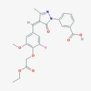 molecular formula C23H21IN2O7 B443176 3-{4-[4-(2-ethoxy-2-oxoethoxy)-3-iodo-5-methoxybenzylidene]-3-methyl-5-oxo-4,5-dihydro-1H-pyrazol-1-yl}benzoic acid 