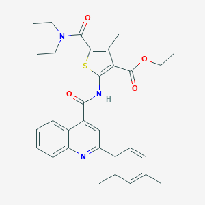 molecular formula C31H33N3O4S B443191 Ethyl 5-(diethylcarbamoyl)-2-({[2-(2,4-dimethylphenyl)quinolin-4-yl]carbonyl}amino)-4-methylthiophene-3-carboxylate 