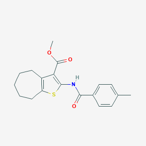 molecular formula C19H21NO3S B443203 methyl 2-[(4-methylbenzoyl)amino]-5,6,7,8-tetrahydro-4H-cyclohepta[b]thiophene-3-carboxylate 