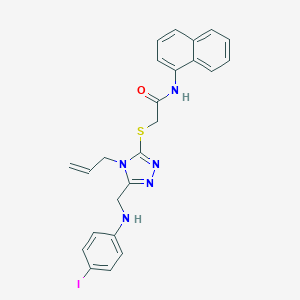 molecular formula C24H22IN5OS B443209 2-({4-allyl-5-[(4-iodoanilino)methyl]-4H-1,2,4-triazol-3-yl}sulfanyl)-N-(1-naphthyl)acetamide 