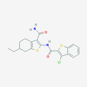 molecular formula C20H19ClN2O2S2 B443216 N-(3-carbamoyl-6-ethyl-4,5,6,7-tetrahydro-1-benzothiophen-2-yl)-3-chloro-1-benzothiophene-2-carboxamide 