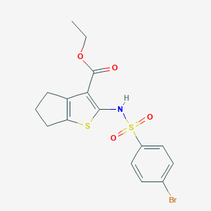 molecular formula C16H16BrNO4S2 B443217 ethyl 2-{[(4-bromophenyl)sulfonyl]amino}-5,6-dihydro-4H-cyclopenta[b]thiophene-3-carboxylate 