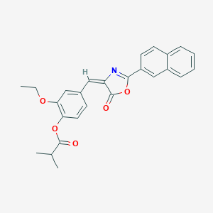 molecular formula C26H23NO5 B443218 2-ethoxy-4-[(2-(2-naphthyl)-5-oxo-1,3-oxazol-4(5H)-ylidene)methyl]phenyl 2-methylpropanoate 