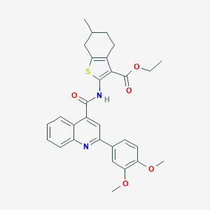 molecular formula C30H30N2O5S B443225 Ethyl 2-({[2-(3,4-dimethoxyphenyl)-4-quinolinyl]carbonyl}amino)-6-methyl-4,5,6,7-tetrahydro-1-benzothiophene-3-carboxylate 