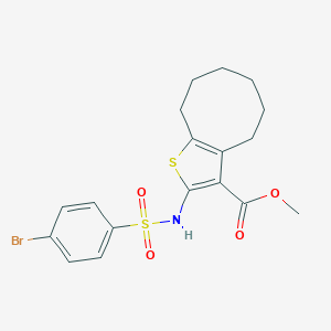 molecular formula C18H20BrNO4S2 B443226 Methyl 2-{[(4-bromophenyl)sulfonyl]amino}-4,5,6,7,8,9-hexahydrocycloocta[b]thiophene-3-carboxylate 