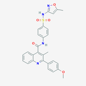 molecular formula C28H24N4O5S B443228 2-(4-methoxyphenyl)-3-methyl-N-(4-{[(5-methyl-3-isoxazolyl)amino]sulfonyl}phenyl)-4-quinolinecarboxamide 