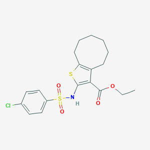 molecular formula C19H22ClNO4S2 B443230 Ethyl 2-{[(4-chlorophenyl)sulfonyl]amino}-4,5,6,7,8,9-hexahydrocycloocta[b]thiophene-3-carboxylate 