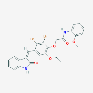 2-{2,3-dibromo-6-ethoxy-4-[(2-oxo-1,2-dihydro-3H-indol-3-ylidene)methyl]phenoxy}-N-(2-methoxyphenyl)acetamide