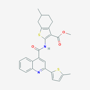 molecular formula C26H24N2O3S2 B443256 Methyl 6-methyl-2-({[2-(5-methyl-2-thienyl)-4-quinolinyl]carbonyl}amino)-4,5,6,7-tetrahydro-1-benzothiophene-3-carboxylate 