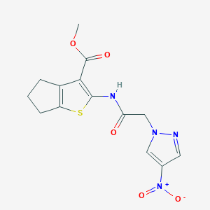 molecular formula C14H14N4O5S B443281 methyl 2-[({4-nitro-1H-pyrazol-1-yl}acetyl)amino]-5,6-dihydro-4H-cyclopenta[b]thiophene-3-carboxylate 