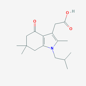 molecular formula C17H25NO3 B044330 1-Isobutyl-2,6,6-trimethyl-4-oxo-4,5,6,7-tetrahydro-3-indoleacetic acid CAS No. 121625-72-7