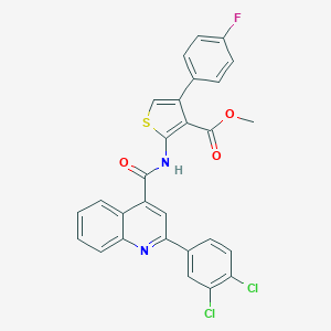 molecular formula C28H17Cl2FN2O3S B443300 Methyl 2-({[2-(3,4-dichlorophenyl)-4-quinolinyl]carbonyl}amino)-4-(4-fluorophenyl)-3-thiophenecarboxylate 