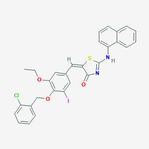 molecular formula C29H22ClIN2O3S B443301 (5E)-5-[[4-[(2-chlorophenyl)methoxy]-3-ethoxy-5-iodophenyl]methylidene]-2-(naphthalen-1-ylamino)-1,3-thiazol-4-one 