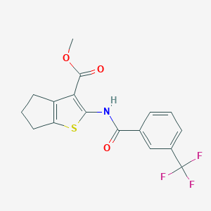 molecular formula C17H14F3NO3S B443320 methyl 2-{[3-(trifluoromethyl)benzoyl]amino}-5,6-dihydro-4H-cyclopenta[b]thiophene-3-carboxylate 