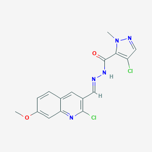 4-chloro-N'-[(2-chloro-7-methoxy-3-quinolinyl)methylene]-1-methyl-1H-pyrazole-5-carbohydrazide