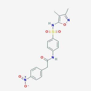 molecular formula C19H18N4O6S B443339 N-(4-{[(3,4-dimethylisoxazol-5-yl)amino]sulfonyl}phenyl)-2-{4-nitrophenyl}acetamide 