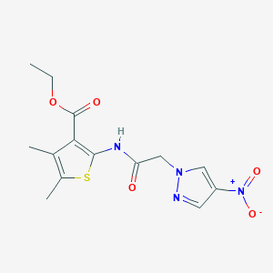 molecular formula C14H16N4O5S B443344 ethyl 2-[({4-nitro-1H-pyrazol-1-yl}acetyl)amino]-4,5-dimethyl-3-thiophenecarboxylate 
