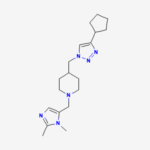 molecular formula C19H30N6 B4433493 4-[(4-cyclopentyl-1H-1,2,3-triazol-1-yl)methyl]-1-[(1,2-dimethyl-1H-imidazol-5-yl)methyl]piperidine bis(trifluoroacetate) 