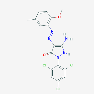 (4E)-5-amino-4-[2-(2-methoxy-5-methylphenyl)hydrazinylidene]-2-(2,4,6-trichlorophenyl)-2,4-dihydro-3H-pyrazol-3-one