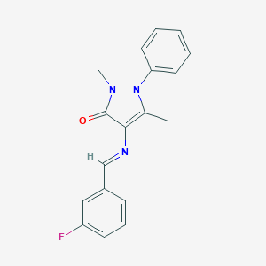 molecular formula C18H16FN3O B443370 4-[(3-fluorobenzylidene)amino]-2,5-dimethyl-1-phenyl-1,2-dihydro-3H-pyrazol-3-one 