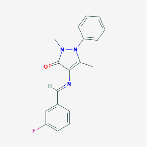 molecular formula C18H16FN3O B443370 4-{[(E)-1-(3-FLUOROPHENYL)METHYLIDENE]AMINO}-2,5-DIMETHYL-1-PHENYL-1,2-DIHYDRO-3H-PYRAZOL-3-ONE 