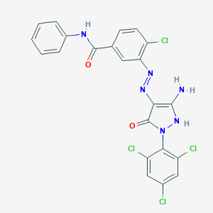 molecular formula C22H14Cl4N6O2 B443389 3-{(2E)-2-[3-amino-5-oxo-1-(2,4,6-trichlorophenyl)-1,5-dihydro-4H-pyrazol-4-ylidene]hydrazinyl}-4-chloro-N-phenylbenzamide 