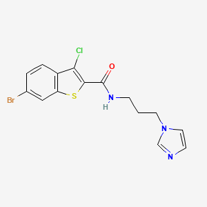 molecular formula C15H13BrClN3OS B4433919 6-bromo-3-chloro-N-[3-(1H-imidazol-1-yl)propyl]-1-benzothiophene-2-carboxamide 