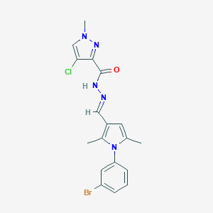 molecular formula C18H17BrClN5O B443392 N'-{[1-(3-bromophenyl)-2,5-dimethyl-1H-pyrrol-3-yl]methylene}-4-chloro-1-methyl-1H-pyrazole-3-carbohydrazide 