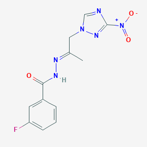 molecular formula C12H11FN6O3 B443395 3-fluoro-N'-(2-{3-nitro-1H-1,2,4-triazol-1-yl}-1-methylethylidene)benzohydrazide 