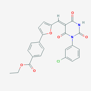 molecular formula C24H17ClN2O6 B443397 ethyl 4-{5-[(1-(3-chlorophenyl)-2,4,6-trioxotetrahydro-5(2H)-pyrimidinylidene)methyl]-2-furyl}benzoate 