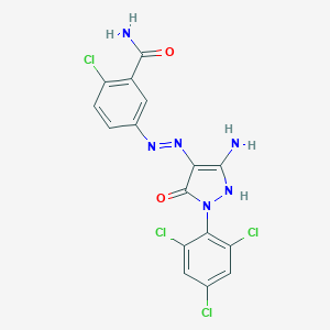 molecular formula C16H10Cl4N6O2 B443399 5-{2-[3-amino-5-oxo-1-(2,4,6-trichlorophenyl)-1,5-dihydro-4H-pyrazol-4-ylidene]hydrazino}-2-chlorobenzamide 