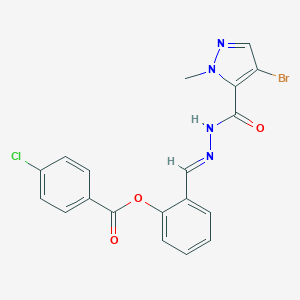 molecular formula C19H14BrClN4O3 B443409 2-[(E)-{2-[(4-bromo-1-methyl-1H-pyrazol-5-yl)carbonyl]hydrazinylidene}methyl]phenyl 4-chlorobenzoate 