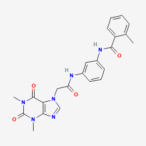 molecular formula C23H22N6O4 B4434116 N-(3-{[(1,3-dimethyl-2,6-dioxo-1,2,3,6-tetrahydro-7H-purin-7-yl)acetyl]amino}phenyl)-2-methylbenzamide 