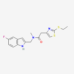 molecular formula C17H18FN3OS2 B4434118 2-[2-(ethylthio)-1,3-thiazol-4-yl]-N-[(5-fluoro-1H-indol-2-yl)methyl]-N-methylacetamide 