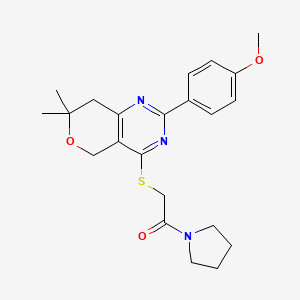 molecular formula C22H27N3O3S B4434151 2-(4-methoxyphenyl)-7,7-dimethyl-4-{[2-oxo-2-(1-pyrrolidinyl)ethyl]thio}-7,8-dihydro-5H-pyrano[4,3-d]pyrimidine 