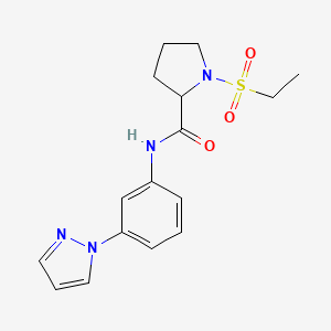 molecular formula C16H20N4O3S B4434153 1-(ethylsulfonyl)-N-[3-(1H-pyrazol-1-yl)phenyl]prolinamide 