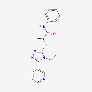 molecular formula C18H19N5OS B4434157 2-{[4-ethyl-5-(3-pyridinyl)-4H-1,2,4-triazol-3-yl]thio}-N-phenylpropanamide 